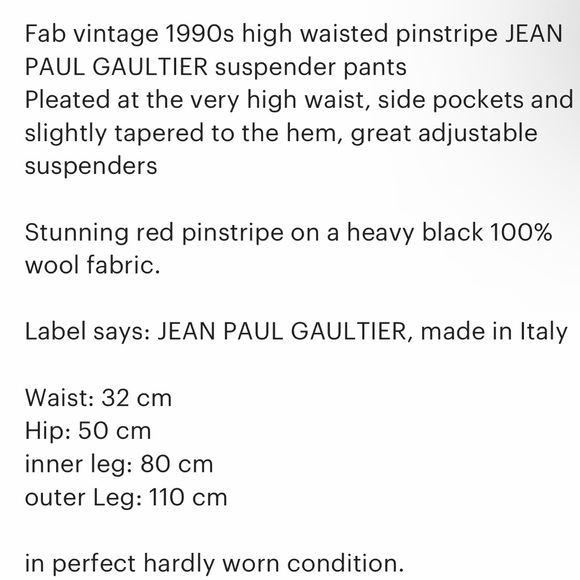 Jean Paul GaultierāVintage Couture Pinstripe Suspender Trousers - Picture 8 of 8